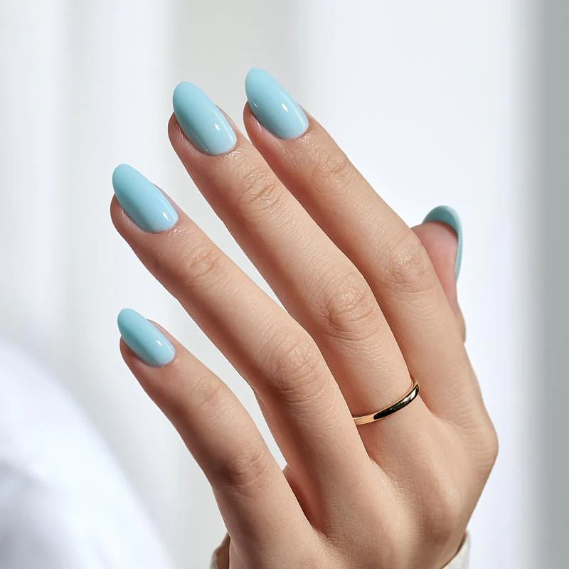 Sky Blue Oval Nails - JOYA NAILS