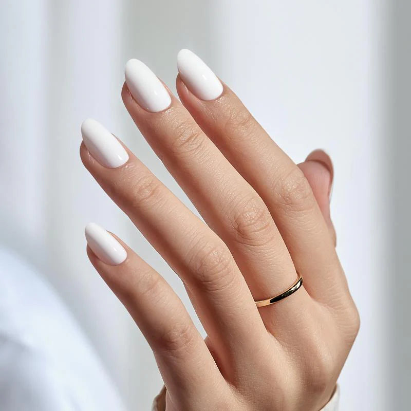 Pure White Oval Nails - JOYA NAILS