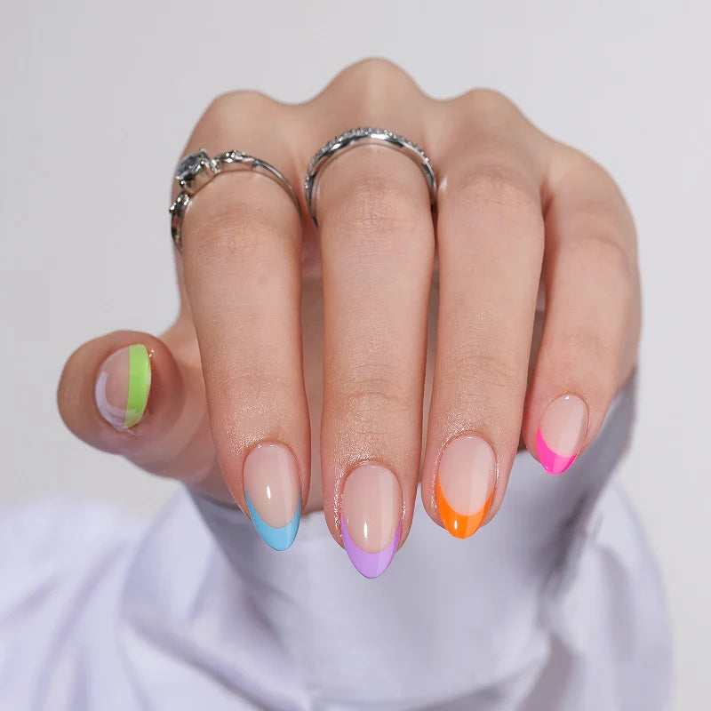 Neon Rainbow Almond Nails - JOYA NAILS