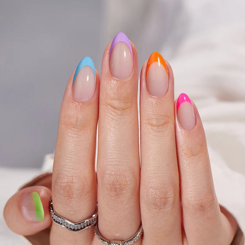 Neon Rainbow Almond Nails - JOYA NAILS